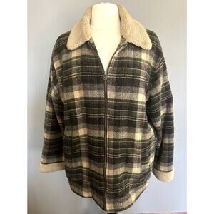 Vintage 90s Women's Woolrich Plaid Green Brown Black Wool Jacket - Large